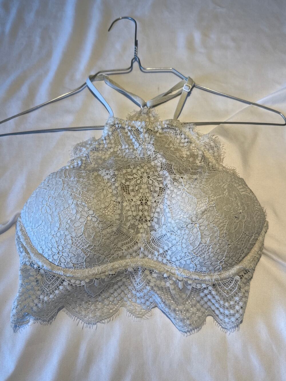 Victoria's Secret PINK XS Lace High Neck Bralette Ivory Racerback